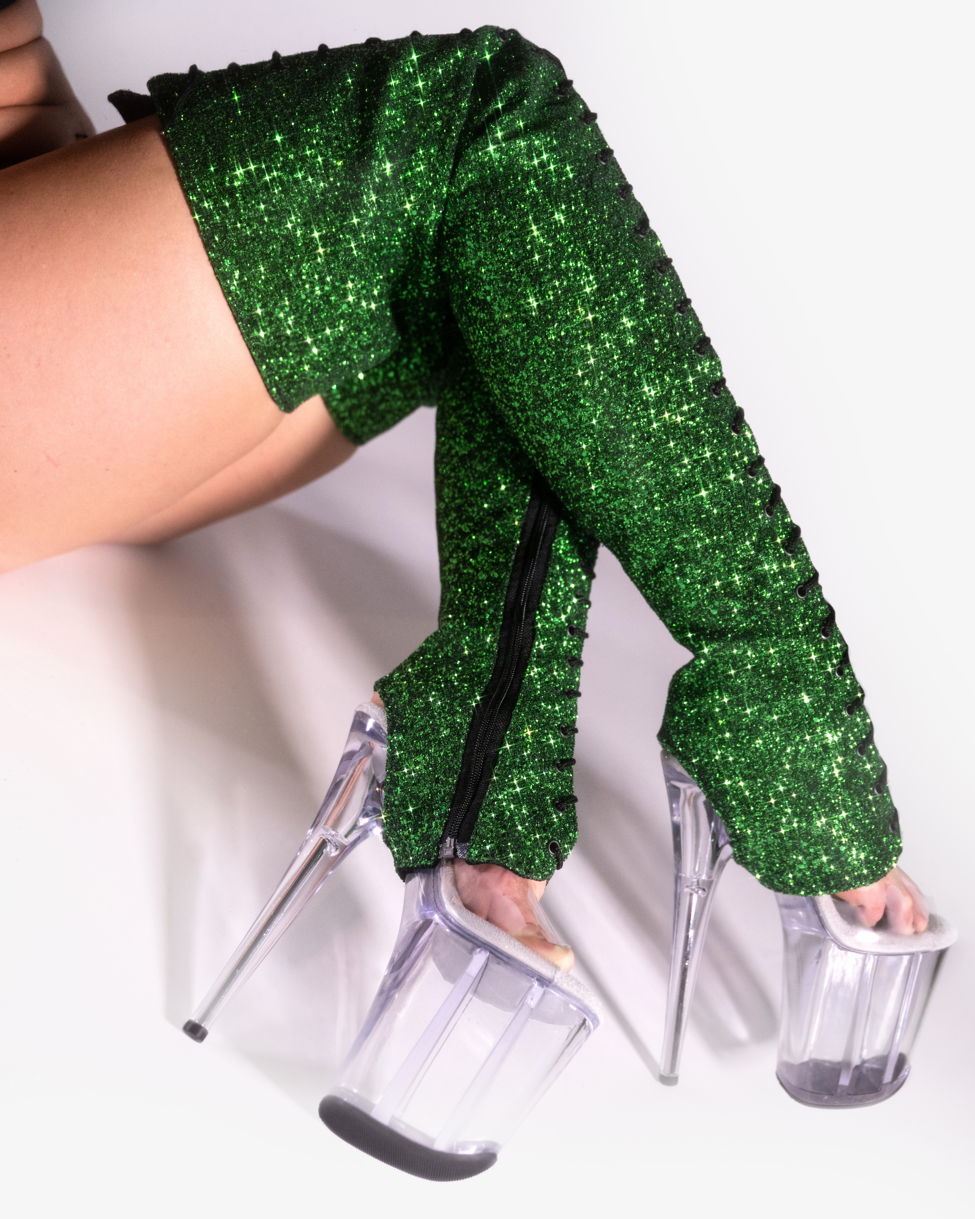Green Glitter Thigh High Boot Sleeves