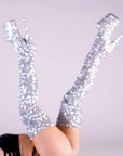 Silver Thigh High Glitter Boot Sleeves