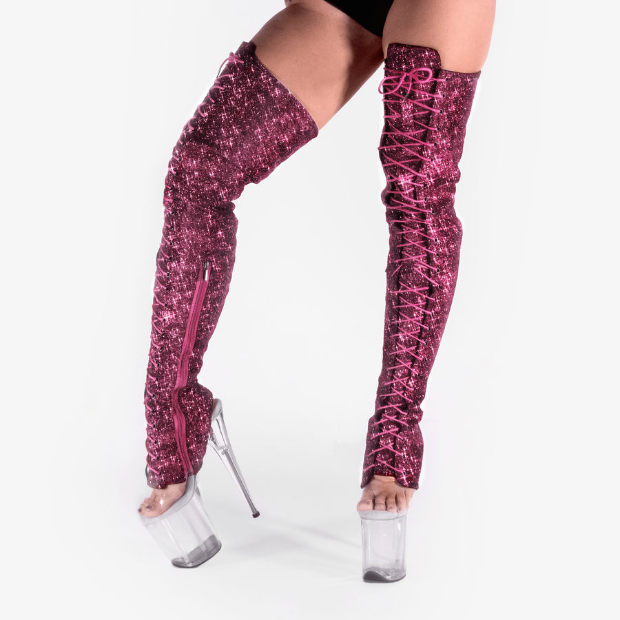 Baby Pink Glitter Thigh High Boot Sleeves