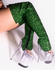 Green Glitter Thigh High Boot Sleeves